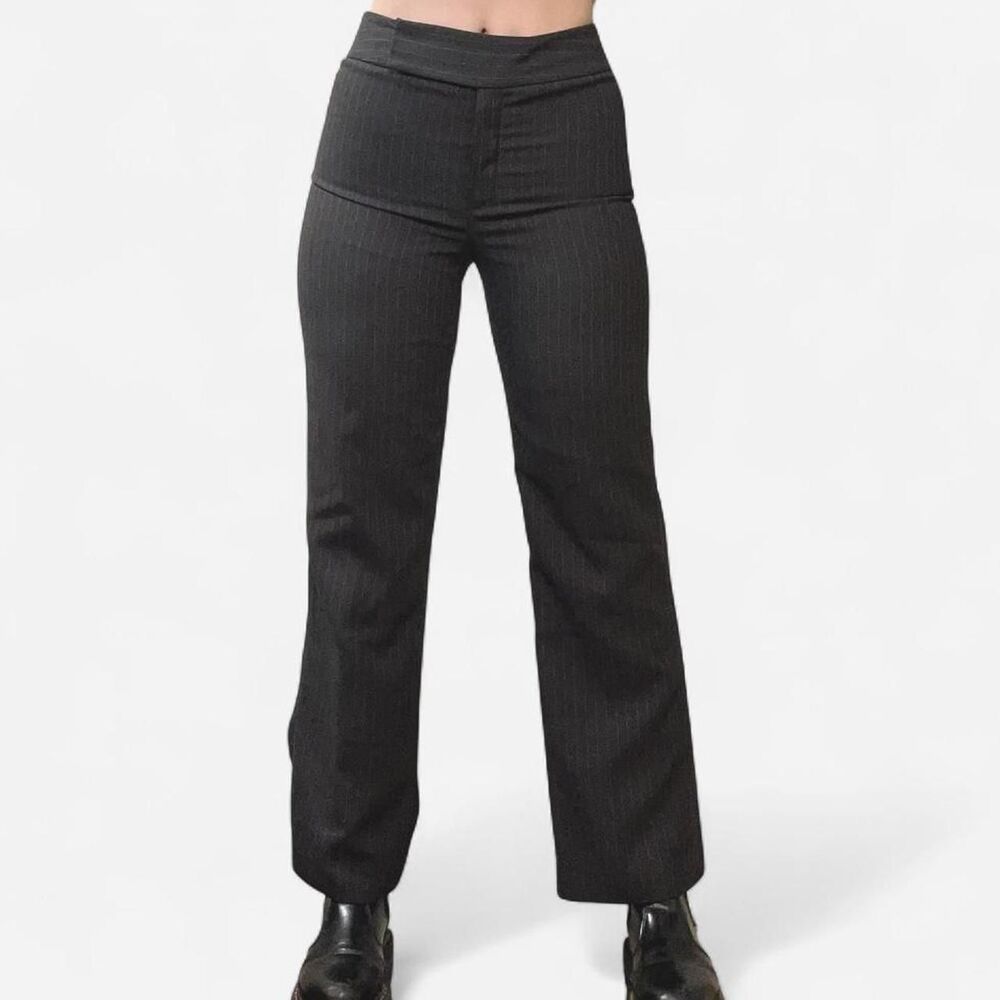 Women's Grey and Pink Pinstripe Wide Leg Dress Pants